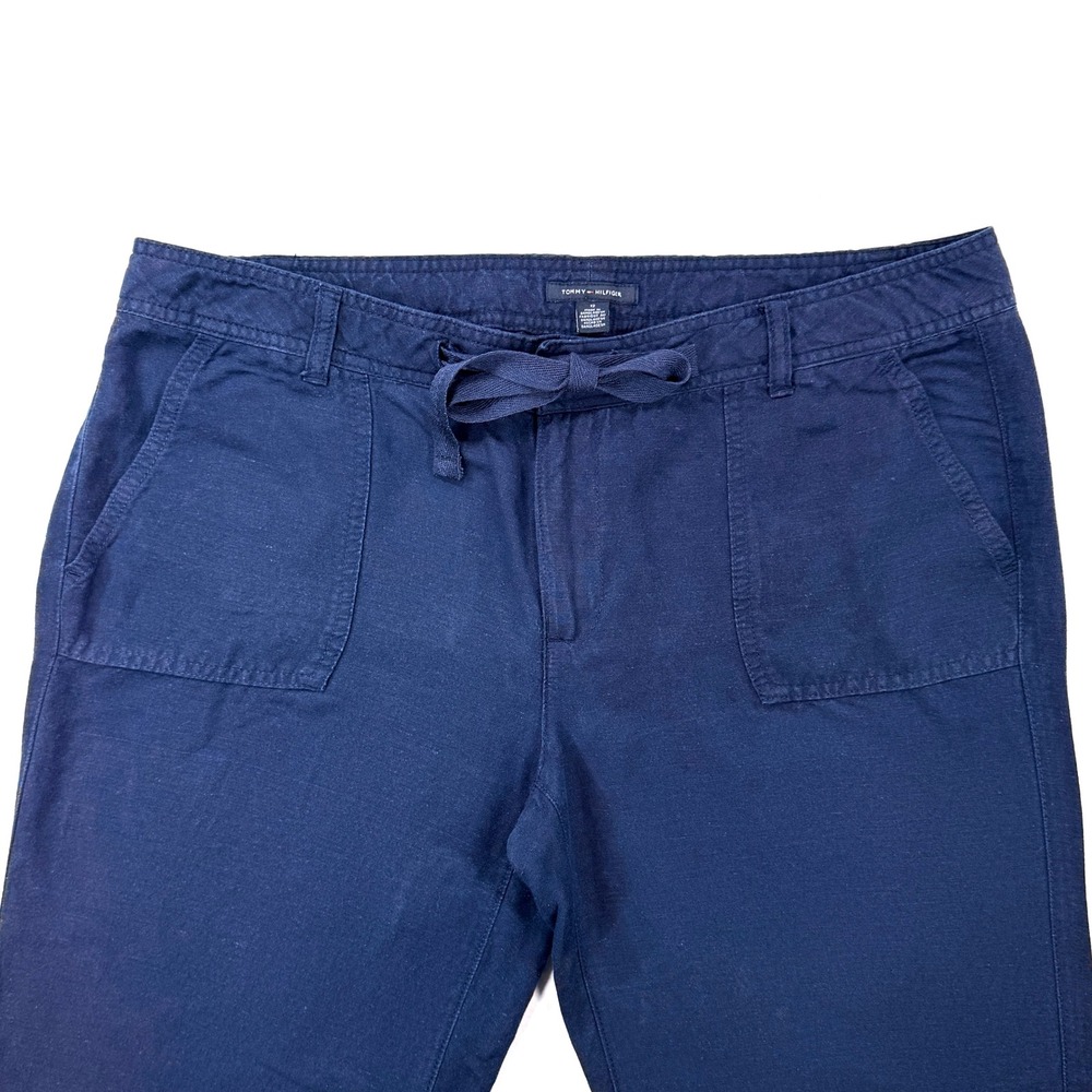 Tommy Hilfiger Women Navy Blue Linen Blend Wide Leg Casual Pants Size 12